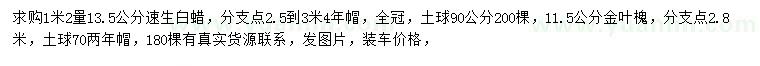 求購(gòu)1.2米量13.5公分速生白蠟、11.5公分金葉槐