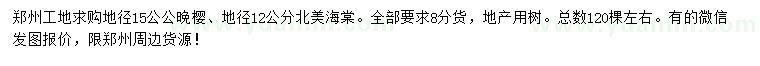 求購(gòu)地徑15公公晚櫻、地徑12公分北美海棠