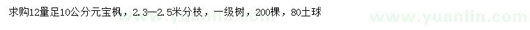 求購(gòu)12量10公分元寶楓