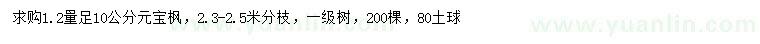 求購1.2米量10公分元寶楓