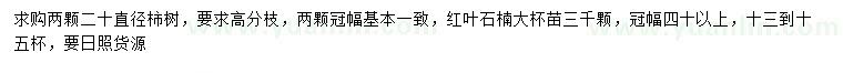 求購(gòu)20公分柿樹、冠幅40公分以上紅葉石楠