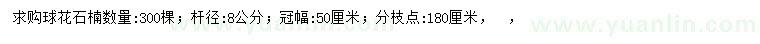 求購桿徑8公分球花石楠