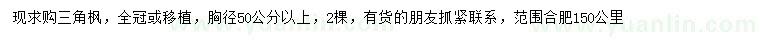 求購胸徑50公分以上三角楓