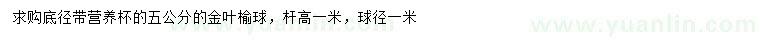 求購地徑5公分金葉榆球