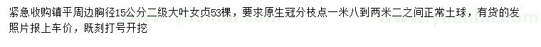 求購胸徑15公分大葉女貞