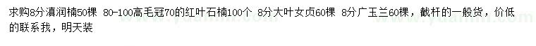 求購滇潤楠、紅葉石楠、大葉女貞等