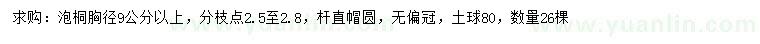 求購(gòu)胸徑9公分以上泡桐