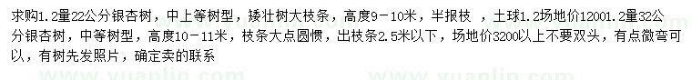 求購1.2米量22、32公分銀杏