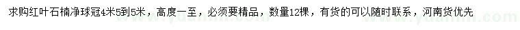 求購冠幅4.5-5米紅葉石楠球