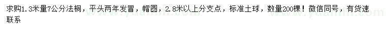 求購1.3米量7公分法桐