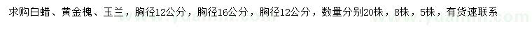 求購(gòu)白蠟、黃金槐、玉蘭
