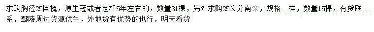 求購胸徑25公分國槐、25公分南欒