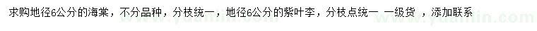 求購(gòu)地徑6公分海棠、紫葉李