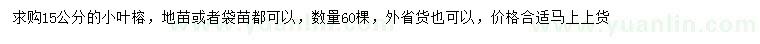 求購15公分小葉榕