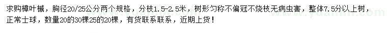 求購胸徑20、25公分樟葉槭