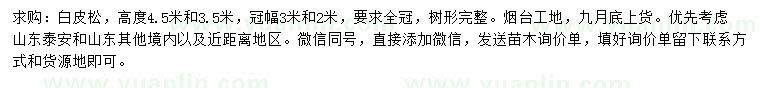 求購高3.5、4.5米白皮松