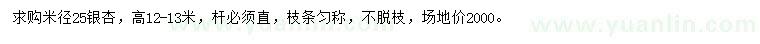 求購米徑25公分銀杏