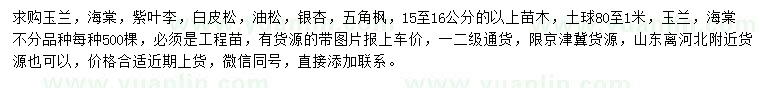 求購玉蘭、海棠、紫葉李等