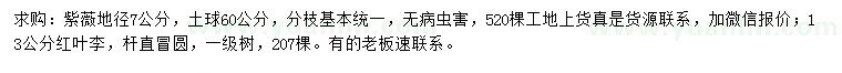 求購(gòu)地徑7公分紫薇、13公分紅葉李