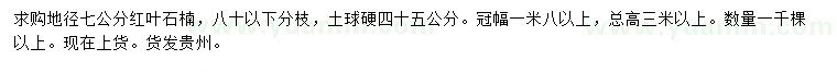 求購(gòu)地徑7公分紅葉石楠