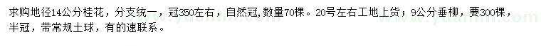 求購地徑14公分桂花、9公分垂柳