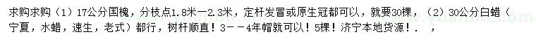 求購(gòu)17公分國(guó)槐、30公分白蠟
