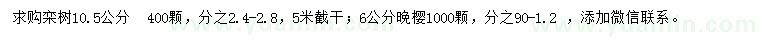求購(gòu)10.5公分欒樹(shù)、6公分晚櫻