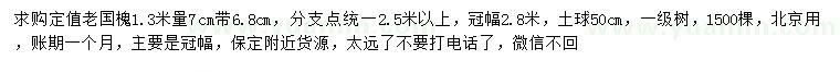 求購1.3米量6.8公分以上國槐