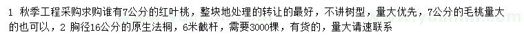 求購紅葉桃、毛桃、法桐