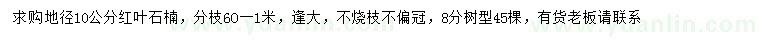 求購(gòu)地徑10公分紅葉石楠