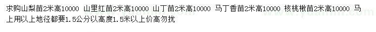 求購山梨苗、山里紅苗、山丁苗等