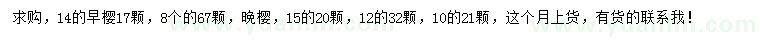 求購8、14公分早櫻、10、12、15公分晚櫻