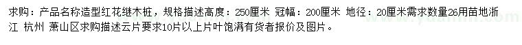 求購(gòu)高250公分造型紅花繼木樁