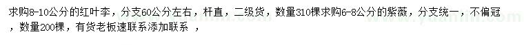 求購(gòu)8-10公分紅葉李、6-8公分紫薇