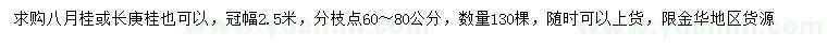 求購(gòu)冠幅2.5米八月桂、長(zhǎng)庚桂