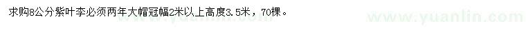 求購8公分紫葉李