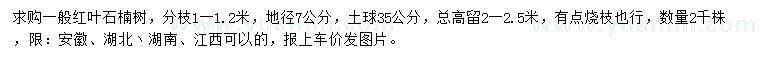 求購(gòu)地徑7公分紅葉石楠