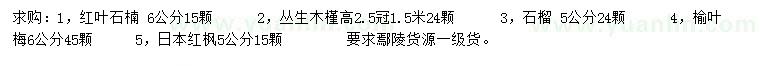 求購(gòu)紅葉石楠、叢生木槿、石榴等