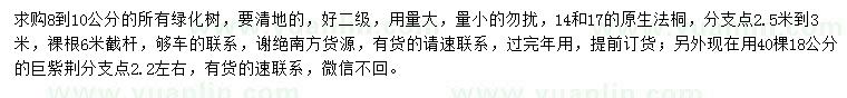 求購綠化樹、法桐、巨紫荊