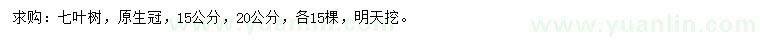 求購15、20公分七葉樹