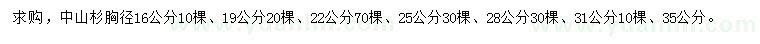 求購(gòu)胸徑16、19、22、25、28、31、35公分中山杉