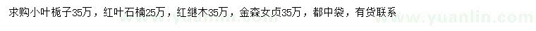 求購(gòu)小葉梔子、紅葉石楠、紅繼木等