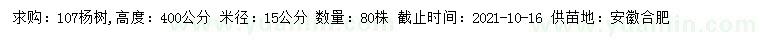 求購米徑15公分107楊樹