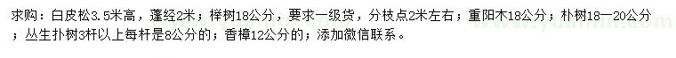 求購白皮松、櫸樹、重陽木等