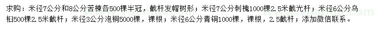 求購苦楝、刺槐、烏桕等