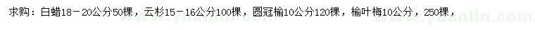 求購白蠟、云杉、圓冠榆等