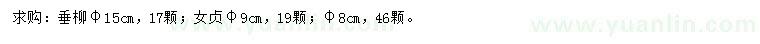求購胸徑15公分垂柳、胸徑8、9公分女貞