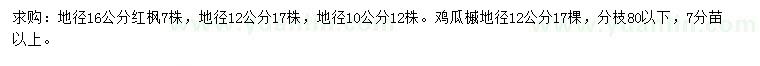 求購地徑10、12、16公分紅楓、地徑12公分雞爪槭