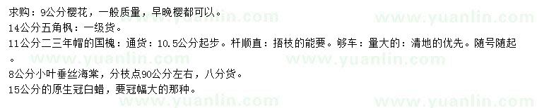 求購(gòu)櫻花、五角楓、國(guó)槐等