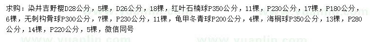 求購(gòu)染井吉野櫻、紅葉石楠球、無(wú)刺構(gòu)骨球等